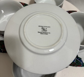 Holiday Elegance collection - Multicolor Christmas Ornaments Cups and Saucers (set of 4 cups and saucers)