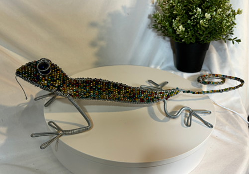 Gecko Lizard Beaded Metal Wire Folk Art