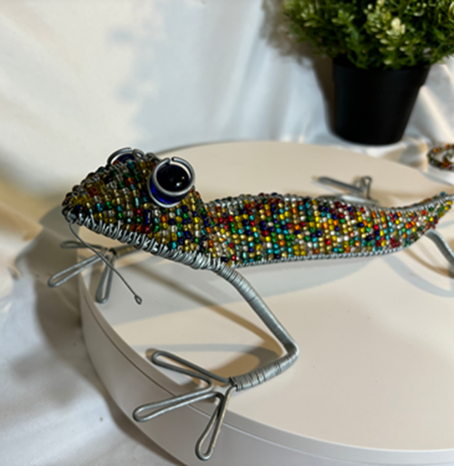 Gecko Lizard Beaded Metal Wire Folk Art