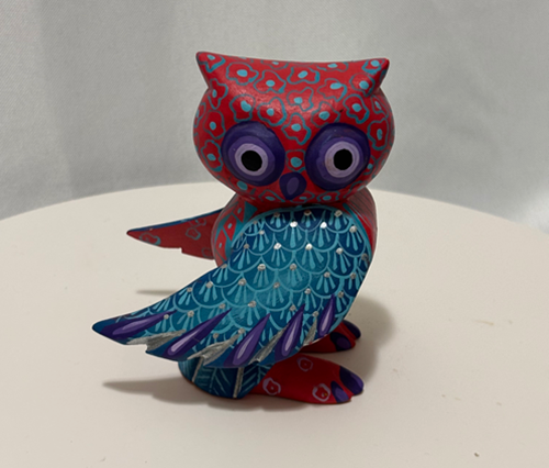 Mexican Alebrije Big Eyes Owl Wood Carving Handcrafted Sculpture