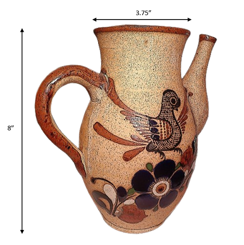 Pottery Pitcher Vase Bird floral blue Tan