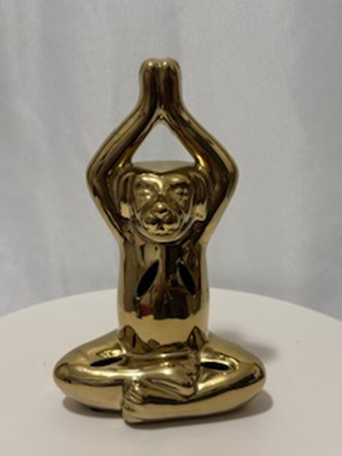 Gold tone Meditating Yoga Pose Dog Resin Statue