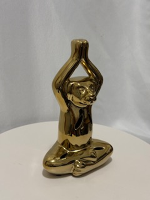 Gold tone Meditating Yoga Pose Dog Resin Statue