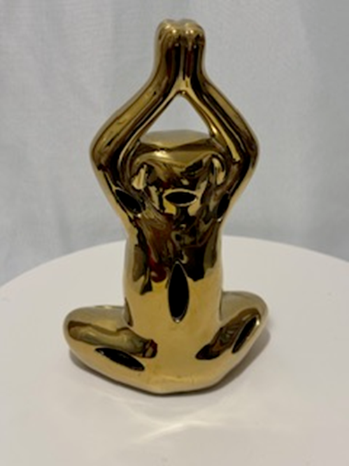 Gold tone Meditating Yoga Pose Dog Resin Statue