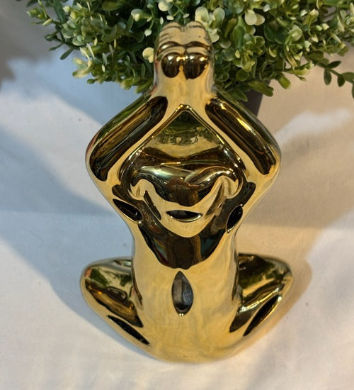 Gold tone Meditating Yoga Pose Dog Resin Statue