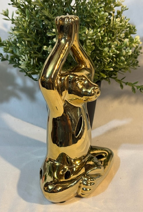 Gold tone Meditating Yoga Pose Dog Resin Statue