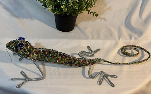 Gecko Lizard Beaded Metal Wire Folk Art