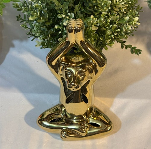 Gold tone Meditating Yoga Pose Dog Resin Statue
